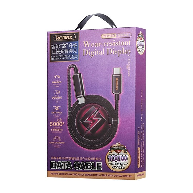 REMAX RC - 128a 100W Type - C / USB - C to Type - C / USB - C Intelligent Digital Display Zinc Alloy Braided Charging Data Cable, Length: 1.2m - ORIWHIZ