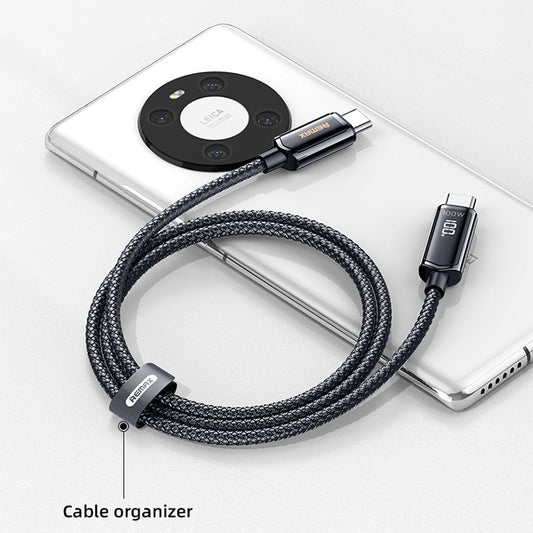 REMAX RC - 128a 100W Type - C / USB - C to Type - C / USB - C Intelligent Digital Display Zinc Alloy Braided Charging Data Cable, Length: 1.2m - ORIWHIZ