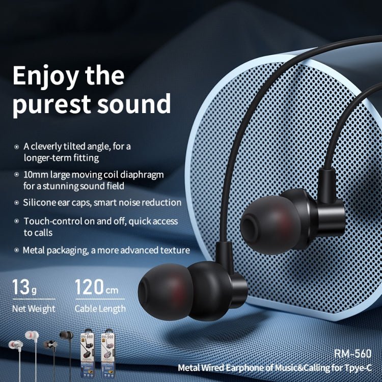 REMAX RM - 560 Type - C In - Ear Stereo Metal Music Earphone with Wire Control + MIC, Support Hands - free, Not For Samsung Phones - ORIWHIZ