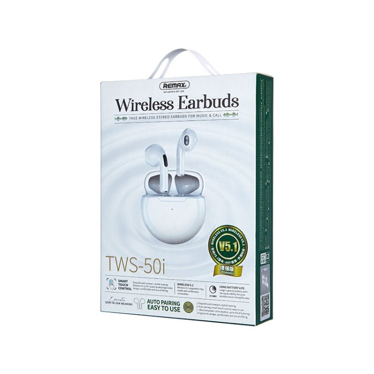 Remax TWS - 50i Bluetooth 5.1 True Wirelss Stereo Music Bluetooth Earphone, White - ORIWHIZ