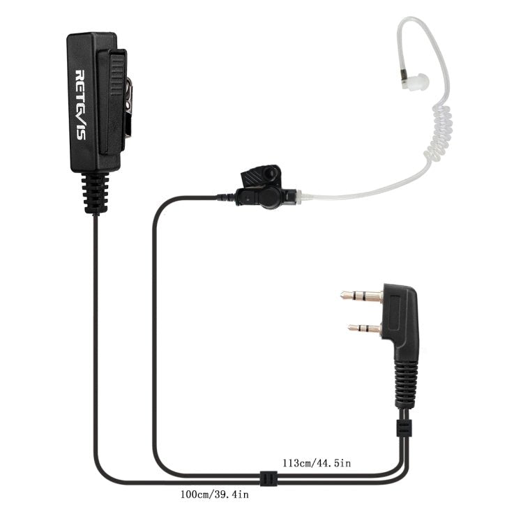 RETEVIS TK 2 Pin Long Clip Air Guide Covert Acoustic Tube Earpiece Speaker Microphone for H - 777 / RT - 5R / RT - 5RV / RT - B6, TK Long Clip - ORIWHIZConsumer ElectronicsRETEVISWalkie Talkie