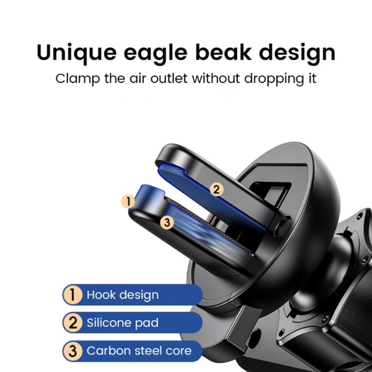 S03 Vehicle Air Outlet Gravity Navigation Mobile Phone Holder, Black Eagle Mouth, White Eagle Mouth, Black Spiral Clip, White Spiral Clip - ORIWHIZ