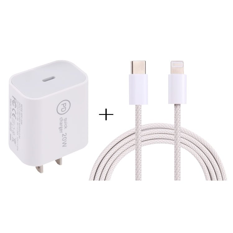 SDC - 20W PD USB - C / Type - C Travel Charger + 1m 20W USB - C / Type - C to 8 Pin Data Cable Set,, EU Plug, US Plug - ORIWHIZ