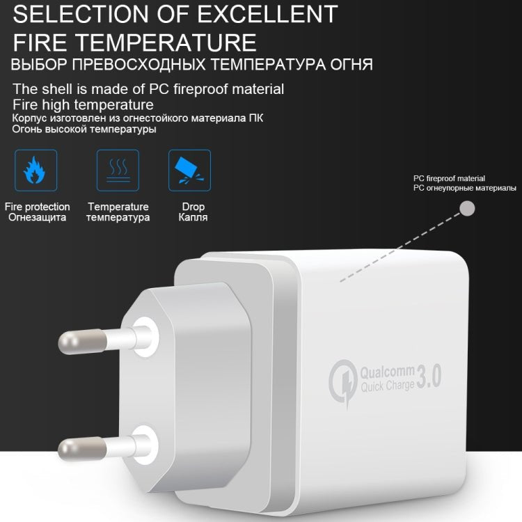 SDC - 30W 2 in 1 USB to USB - C / Type - C Data Cable + 30W QC 3.0 USB + 2.4A Dual USB 2.0 Ports Mobile Phone Tablet PC Universal Quick Charger Travel Charger Set, EU Plug, with USB - C / Type - C Cable, EU Plug - ORIWHIZ