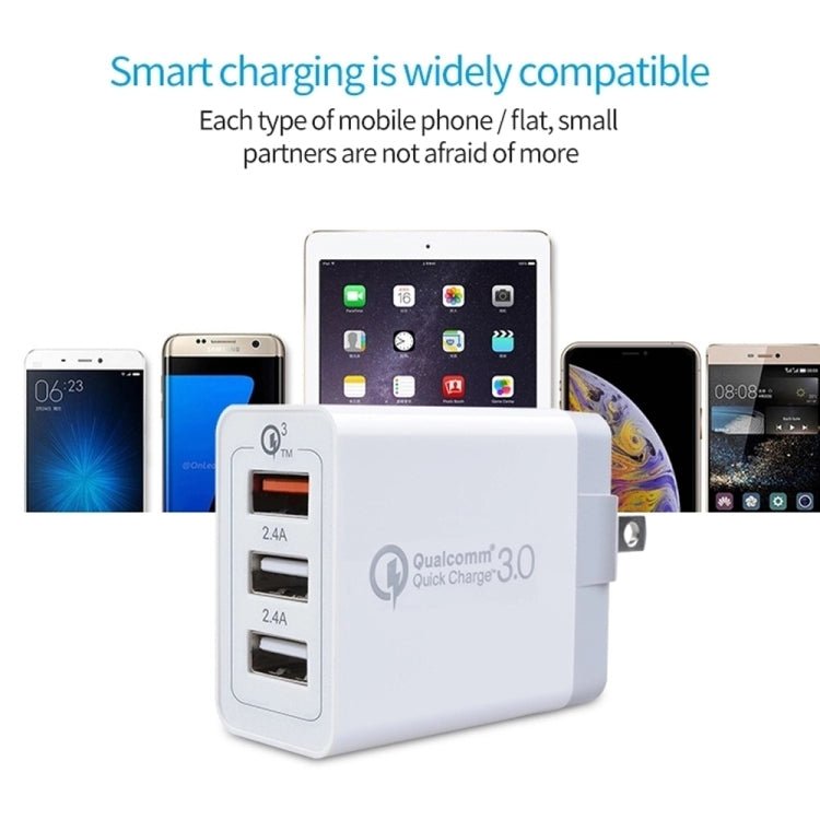 SDC - 30W 2 in 1 USB to USB - C / Type - C Data Cable + 30W QC 3.0 USB + 2.4A Dual USB 2.0 Ports Mobile Phone Tablet PC Universal Quick Charger Travel Charger Set, US Plug, with USB - C / Type - C Cable, US Plug - ORIWHIZ