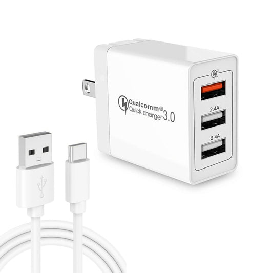 SDC - 30W 2 in 1 USB to USB - C / Type - C Data Cable + 30W QC 3.0 USB + 2.4A Dual USB 2.0 Ports Mobile Phone Tablet PC Universal Quick Charger Travel Charger Set, US Plug, with USB - C / Type - C Cable, US Plug - ORIWHIZ