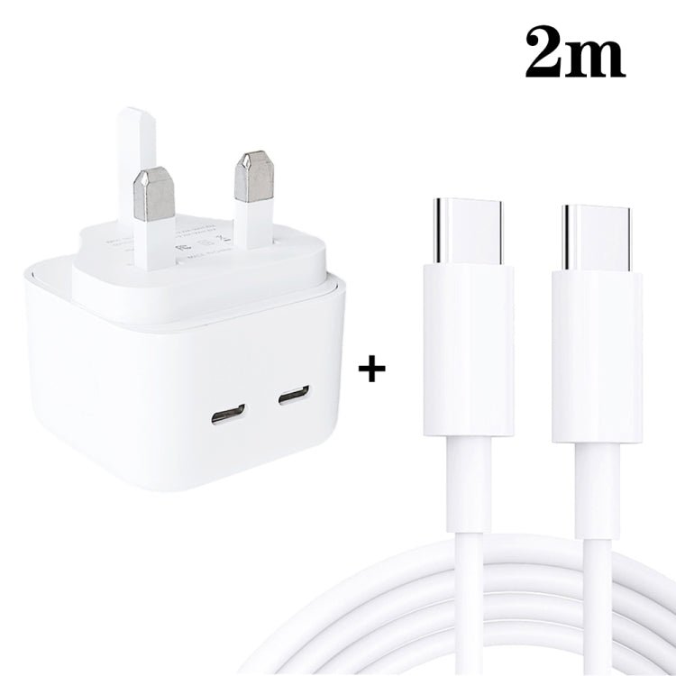 SDC - 40W Dual PD USB - C / Type - C Ports Charger with Type - C to Type - C Data Cable, UK Plug, UK Plug + 1m Type - C Cable, UK Plug + 2m Type - C Cable - ORIWHIZ