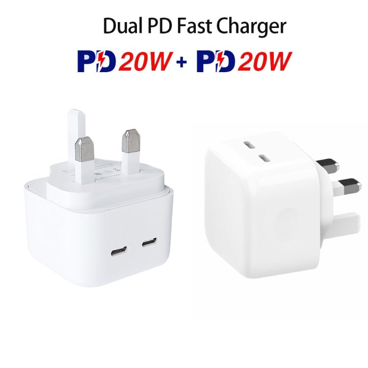 SDC - 40W Dual PD USB - C / Type - C Ports Charger with Type - C to Type - C Data Cable, UK Plug, UK Plug + 1m Type - C Cable, UK Plug + 2m Type - C Cable - ORIWHIZ