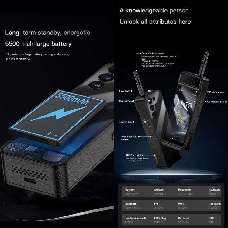SOYES W88 Pro, 2GB+16GB, 4600mAh Battery, 4.0 inch Android 12 MTK6739CW Quad Core, Network: 4G, OTG, Dual SIM, W88 Pro - ORIWHIZ