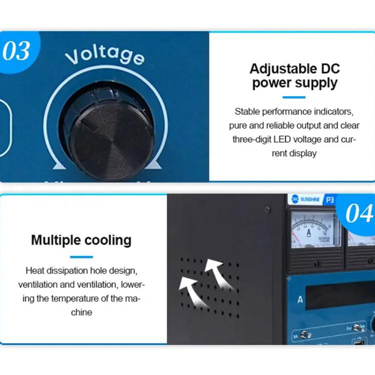 SUNSHINE P3 DC Regulated Power Supply 5V/8.4V/15V Switching Mobile Phone Repair Regulated Power Supply Meter, US Plug 110V, EU Plug 220V - ORIWHIZ
