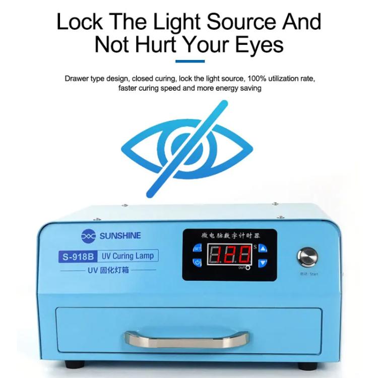 SUNSHINE S - 918B UV Curing Filming Box LED High - Power UV Mobile Phone Curved Screen Optical Shadowless Glue Repair Tool, SUNSHINE S - 918B (US Plug 110V), SUNSHINE S - 918B (EU Plug 220V) - ORIWHIZ