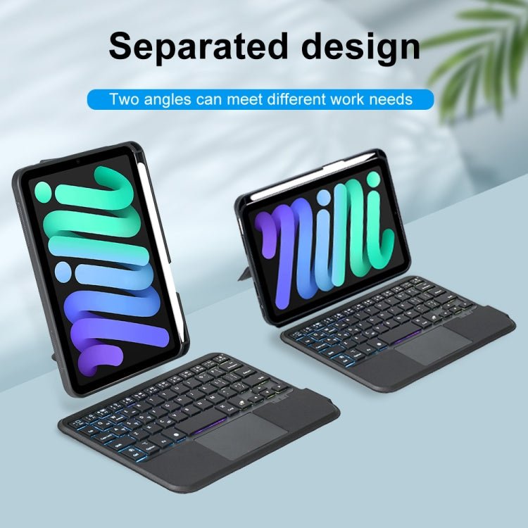 T06 - AS For iPad mini6 / mini 7 Touch Backlight Split Type Bluetooth Keyboard Leather Case, T06 - AS - ORIWHIZApple AccessoriesiPad KeyboardiPad Keyboard For iPad mini
