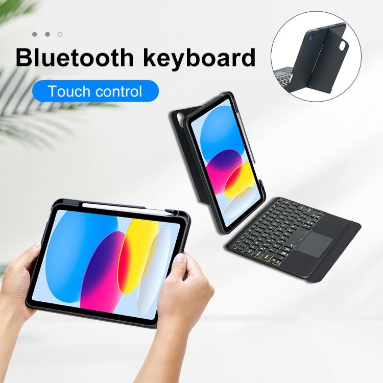 T10 - AS For iPad 11 2025 / iPad 10th Gen 10.9 2022 Touch Backlight Split Type Bluetooth Keyboard Leather Case, T10 - A - ORIWHIZApple AccessoriesiPad KeyboardiPad Keyboard Universal