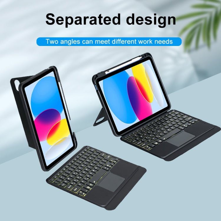 T10 - AS For iPad 11 2025 / iPad 10th Gen 10.9 2022 Touch Backlight Split Type Bluetooth Keyboard Leather Case, T10 - A - ORIWHIZApple AccessoriesiPad KeyboardiPad Keyboard Universal