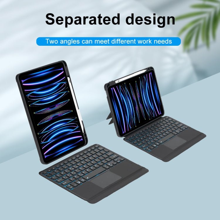 T11 - AS For iPad Air 11 2025 / Air 5 / 4 10.9 / Pro 11 2022&2021&2020&2018 Touch Backlight Split Type Bluetooth Keyboard Leather Case, T11 - AS - ORIWHIZApple AccessoriesiPad KeyboardiPad Keyboard Universal