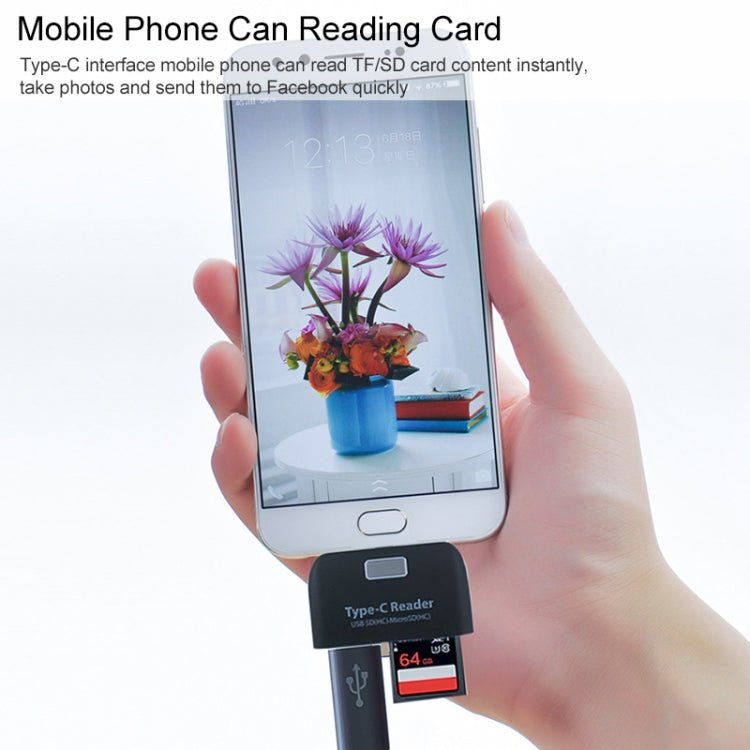 TF + SD Card + USB Port to USB - C / Type - C Adapter Card Reader Connection Kit with LED Indicator Light - ORIWHIZ