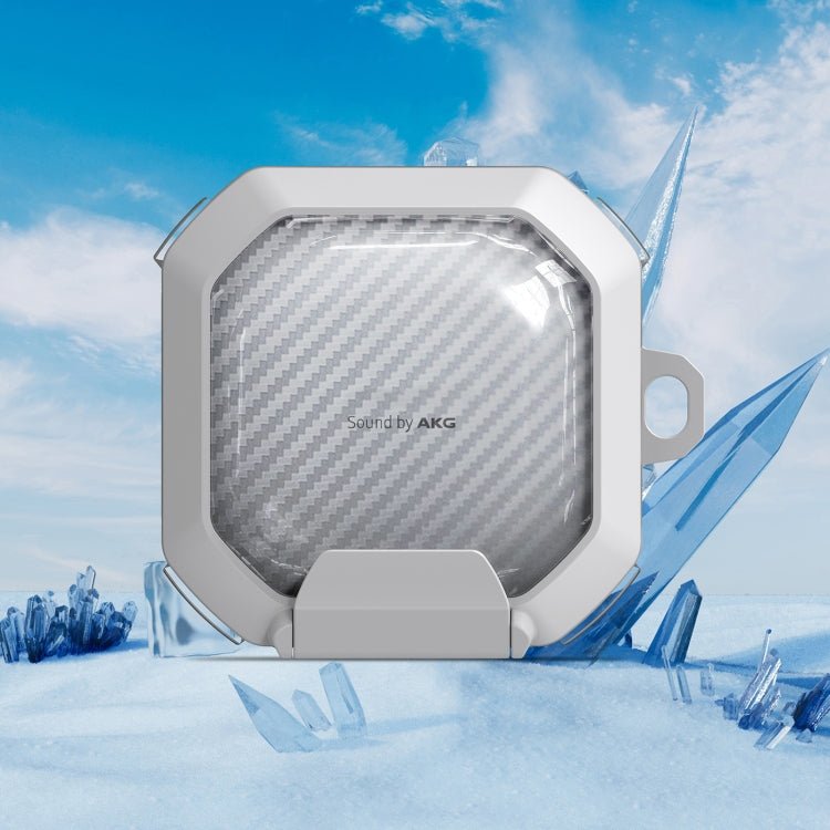 Transparent Carbon Fiber TPU Hybrid PC Case with Hook & Holder, For Samsung Galaxy Buds2 / Live / Pro / FE - ORIWHIZ