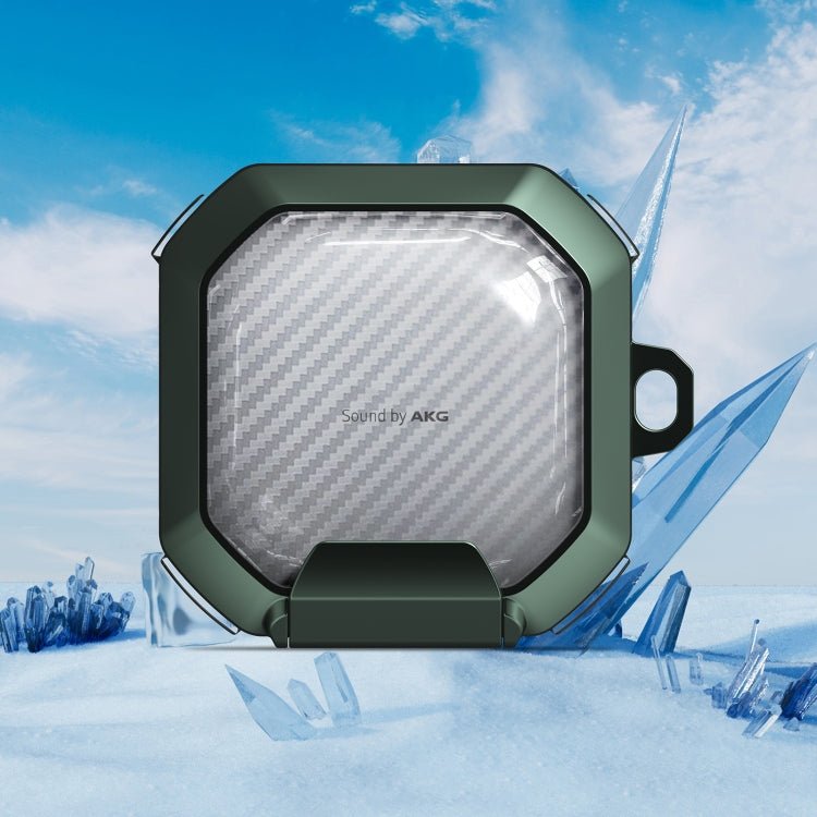 Transparent Carbon Fiber TPU Hybrid PC Case with Hook & Holder, For Samsung Galaxy Buds2 / Live / Pro / FE - ORIWHIZ