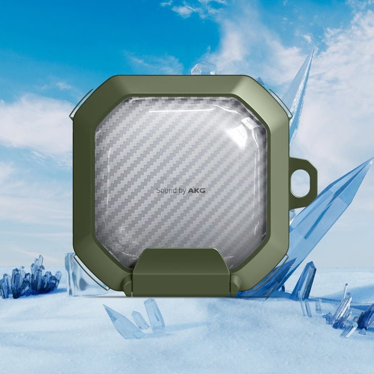 Transparent Carbon Fiber TPU Hybrid PC Case with Hook & Holder, For Samsung Galaxy Buds2 / Live / Pro / FE - ORIWHIZ