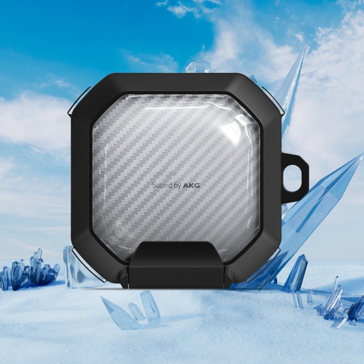 Transparent Carbon Fiber TPU Hybrid PC Case with Hook & Holder, For Samsung Galaxy Buds2 / Live / Pro / FE - ORIWHIZ