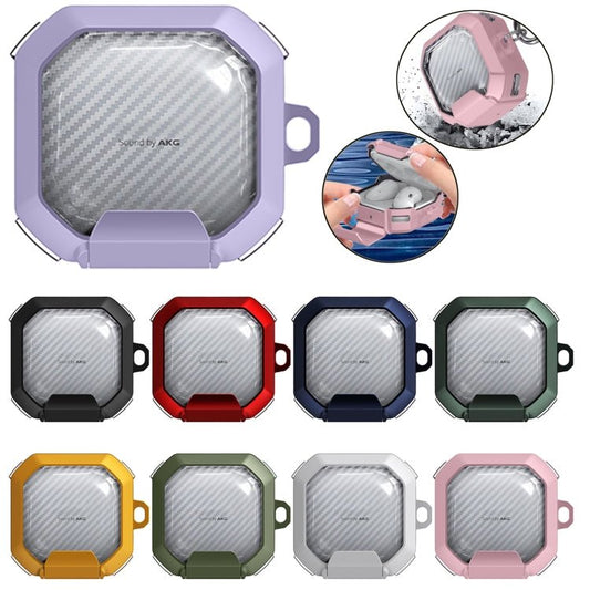 Transparent Carbon Fiber TPU Hybrid PC Case with Hook & Holder, For Samsung Galaxy Buds2 / Live / Pro / FE - ORIWHIZ