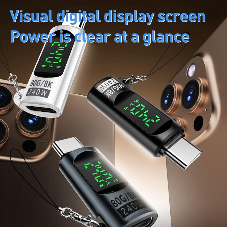 Type - C Male to Type - C Female 240W 80Gbps Adapter with Digital Display - ORIWHIZ