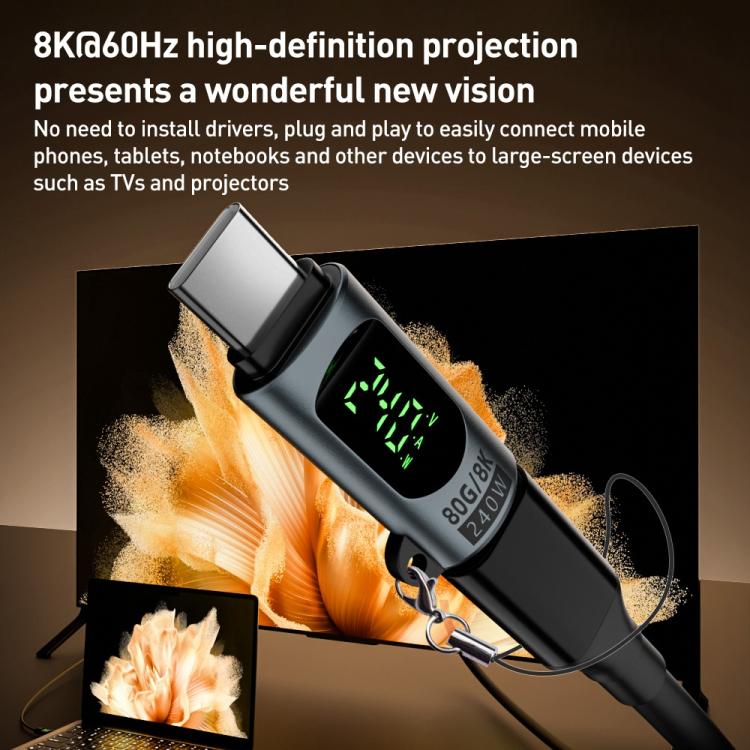 Type - C Male to Type - C Female 240W 80Gbps Adapter with Digital Display - ORIWHIZ