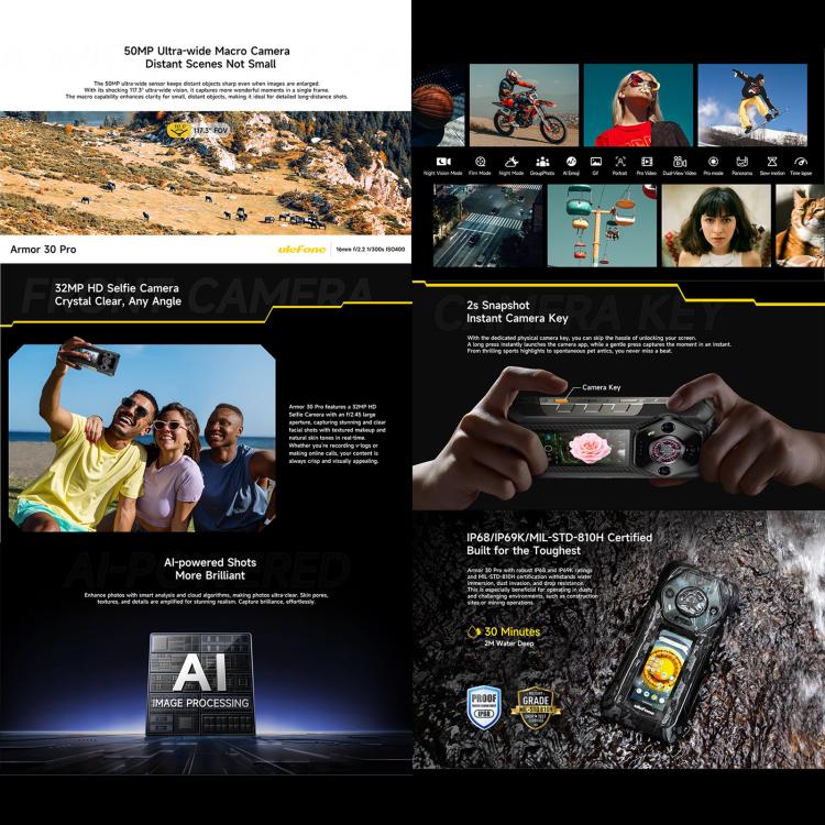 Ulefone Armor 30 Pro Rugged Phone, 16GB+512GB, Night Vision, 6.95 inch + 3.4 inch Dual Screen Android 14 MediaTek Dimensity 7300X Octa Core, Network: 5G, OTG, NFC - ORIWHIZ