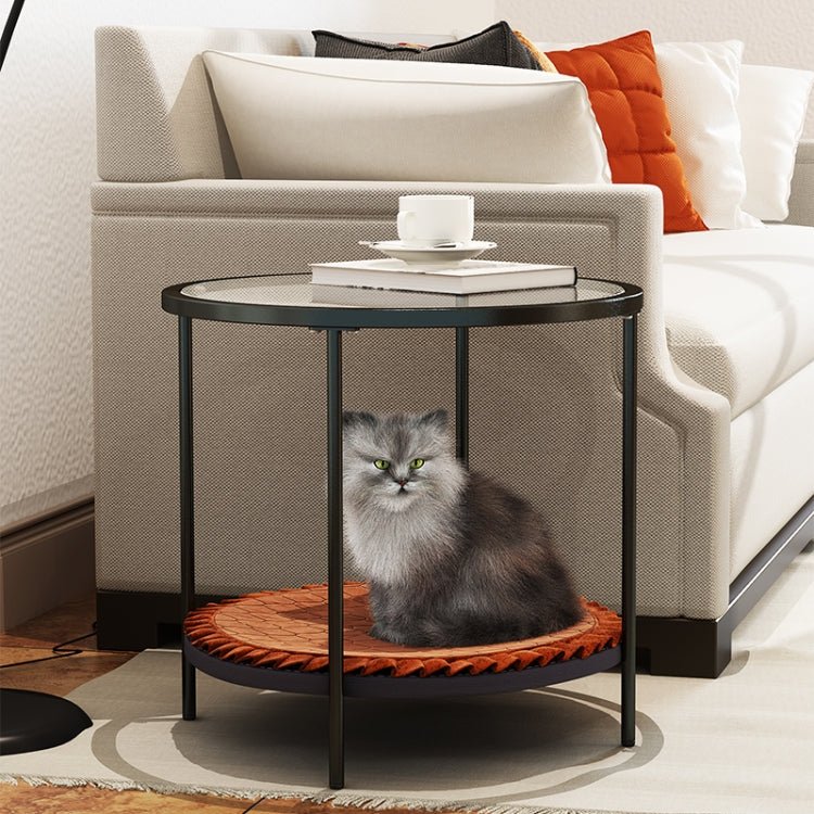 US Warehouse Coffee Table Share with Pets Multi - function Tempered Glass Round Shape Tabletop Tea Table, Size: 21.6x21.6x20.2 inch, 21.6x21.6x20.2 inch - ORIWHIZ