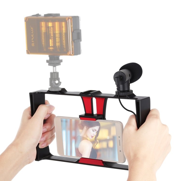 US Warehouse PULUZ 2 in 1 Live Broadcast Smartphone Video Rig + Microphone Kits for iPhone, Galaxy, Huawei, Xiaomi, HTC, LG, Google, and Other Smartphones, Vlogging Rig+Mic, Vlogging Rig+Mic(US) - ORIWHIZ