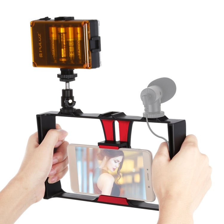 US Warehouse PULUZ 2 in 1 Vlogging Live Broadcast LED Selfie Light Smartphone Video Rig Kits with Cold Shoe Tripod Head for iPhone, Galaxy, Huawei, Xiaomi, HTC, LG, Google, and Other Smartphones, Vlogging Rig+Light, Vlogging Rig+Light(US) - ORIWHIZ