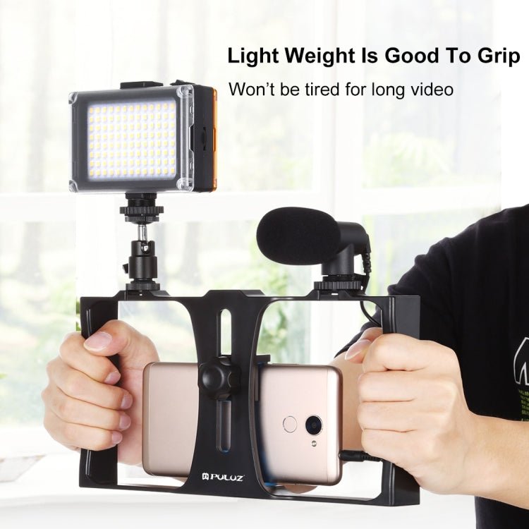 US Warehouse PULUZ 3 in 1 Vlogging Live Broadcast LED Selfie Light Smartphone Video Rig Kits with Microphone + Cold Shoe Tripod Head for iPhone, Galaxy, Huawei, Xiaomi, HTC, LG, Google, and Other Smartphones, 3 - in - 1, 3 - in - 1(Red), 3 - in - 1(US), 3 - in - 1(UAE) - ORIWHIZ