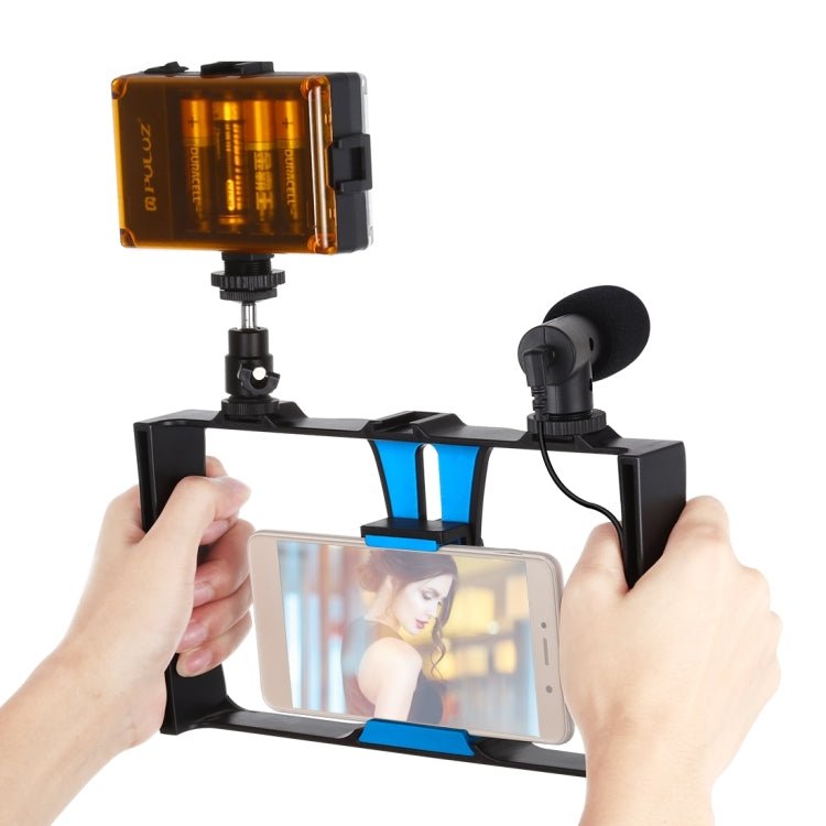 US Warehouse PULUZ 3 in 1 Vlogging Live Broadcast LED Selfie Light Smartphone Video Rig Kits with Microphone + Cold Shoe Tripod Head for iPhone, Galaxy, Huawei, Xiaomi, HTC, LG, Google, and Other Smartphones, 3 - in - 1, 3 - in - 1(Red), 3 - in - 1(US), 3 - in - 1(UAE) - ORIWHIZ
