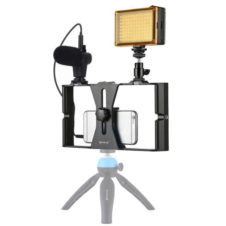 US Warehouse PULUZ 3 in 1 Vlogging Live Broadcast LED Selfie Light Smartphone Video Rig Kits with Microphone + Cold Shoe Tripod Head for iPhone, Galaxy, Huawei, Xiaomi, HTC, LG, Google, and Other Smartphones, 3 - in - 1, 3 - in - 1(Red), 3 - in - 1(US), 3 - in - 1(UAE) - ORIWHIZ