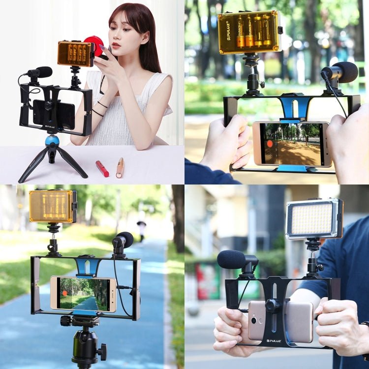 US Warehouse PULUZ 3 in 1 Vlogging Live Broadcast LED Selfie Light Smartphone Video Rig Kits with Microphone + Cold Shoe Tripod Head for iPhone, Galaxy, Huawei, Xiaomi, HTC, LG, Google, and Other Smartphones, 3 - in - 1, 3 - in - 1(Red), 3 - in - 1(US), 3 - in - 1(UAE) - ORIWHIZ