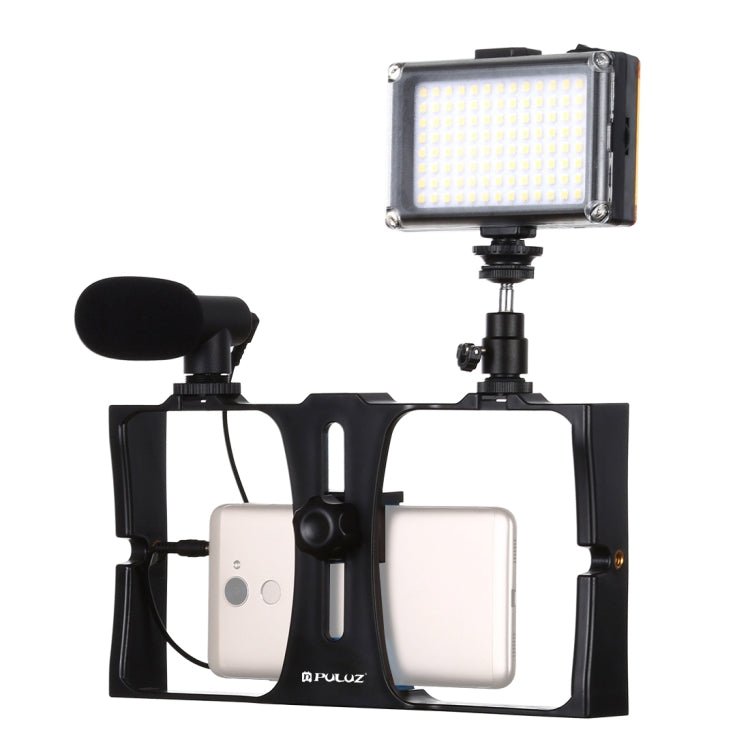 US Warehouse PULUZ 3 in 1 Vlogging Live Broadcast LED Selfie Light Smartphone Video Rig Kits with Microphone + Cold Shoe Tripod Head for iPhone, Galaxy, Huawei, Xiaomi, HTC, LG, Google, and Other Smartphones, 3 - in - 1, 3 - in - 1(Red), 3 - in - 1(US), 3 - in - 1(UAE) - ORIWHIZ