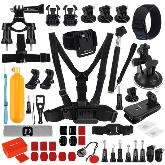 US Warehouse PULUZ 53 in 1 Accessories Total Ultimate Combo Kits (Chest Strap + Suction Cup Mount + 3 - Way Pivot Arms + J - Hook Buckle + Wrist Strap + Helmet Strap + Extendable Monopod + Surface Mounts + Tripod Adapters + Handlebar Mount) for GoPro - ORIWHIZ