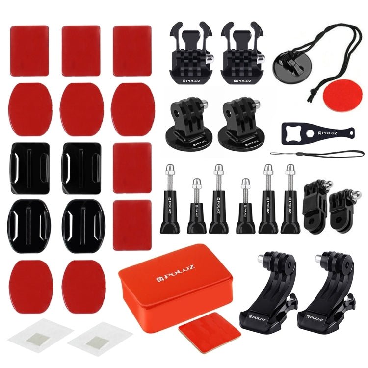 US Warehouse PULUZ 53 in 1 Accessories Total Ultimate Combo Kits (Chest Strap + Suction Cup Mount + 3 - Way Pivot Arms + J - Hook Buckle + Wrist Strap + Helmet Strap + Extendable Monopod + Surface Mounts + Tripod Adapters + Handlebar Mount) for GoPro - ORIWHIZ