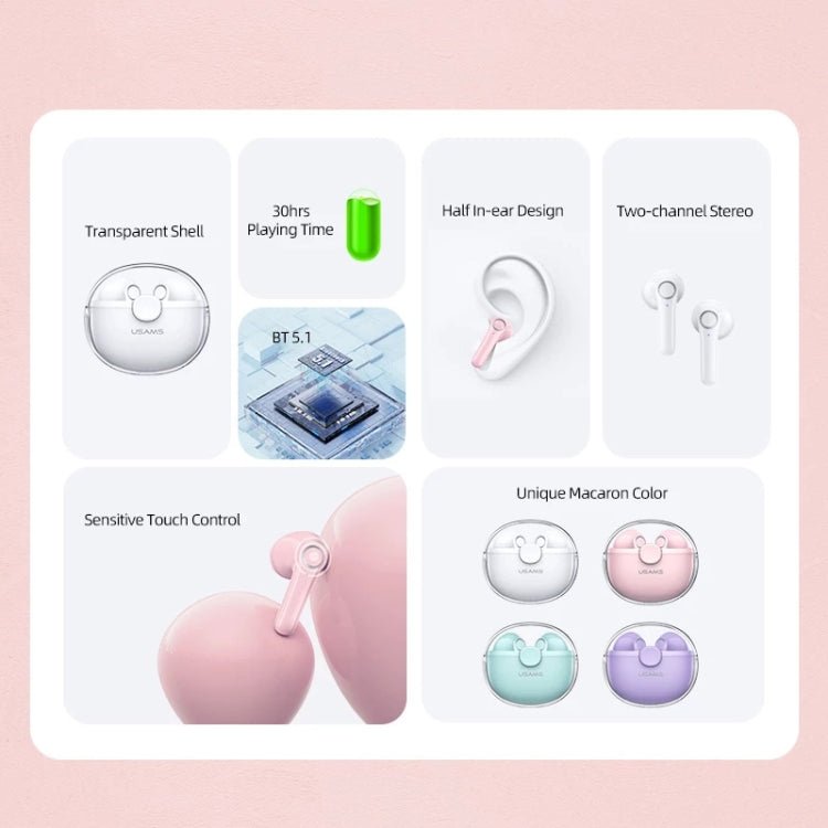 USAMS BU12 TWS Half In - Ear Bluetooth 5.1 Wireless Earphones, USAMS BU12 - ORIWHIZ