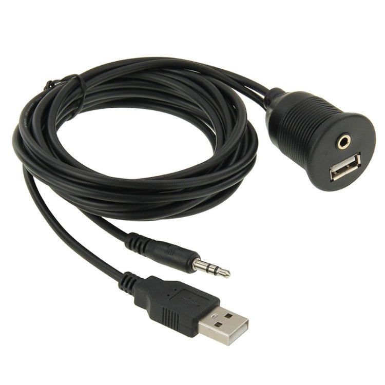 USB 2.0 & 3.5mm Male to Female Extension Cable with Car Flush Mount, Length: 2m, USB 2.0 & 3.5mm Male to Female - ORIWHIZCar Replacement PartsDIY CablesIn Car