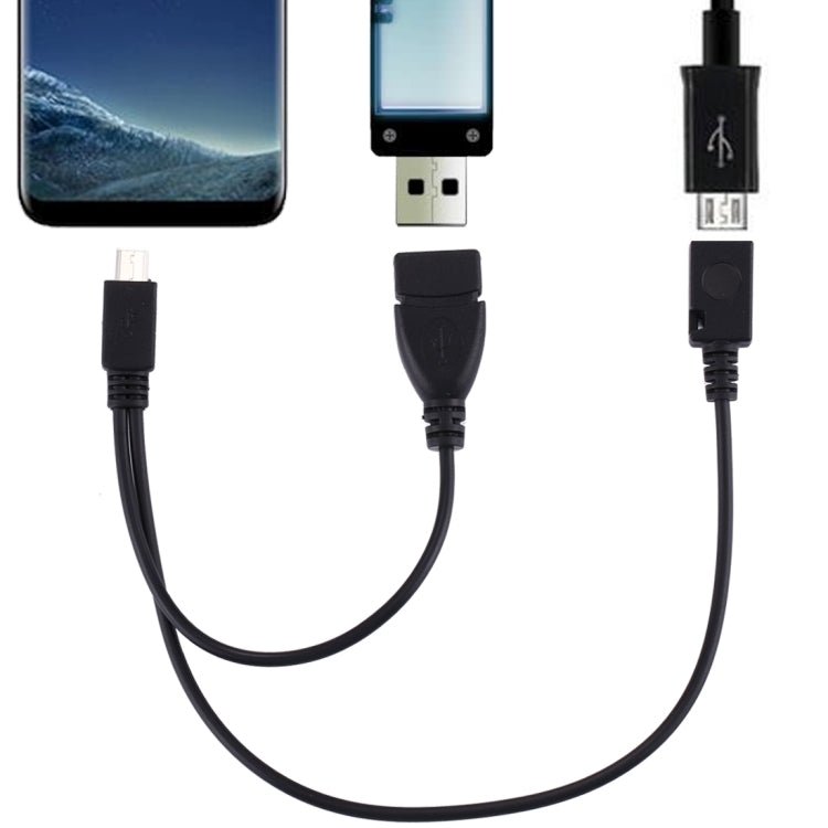 USB 2.0 Micro - B Male to USB 2.0 Micro - B Female Male & USB 2.0 Female Y Splitter OTG Cable, Length: 19 / 30cm - ORIWHIZ
