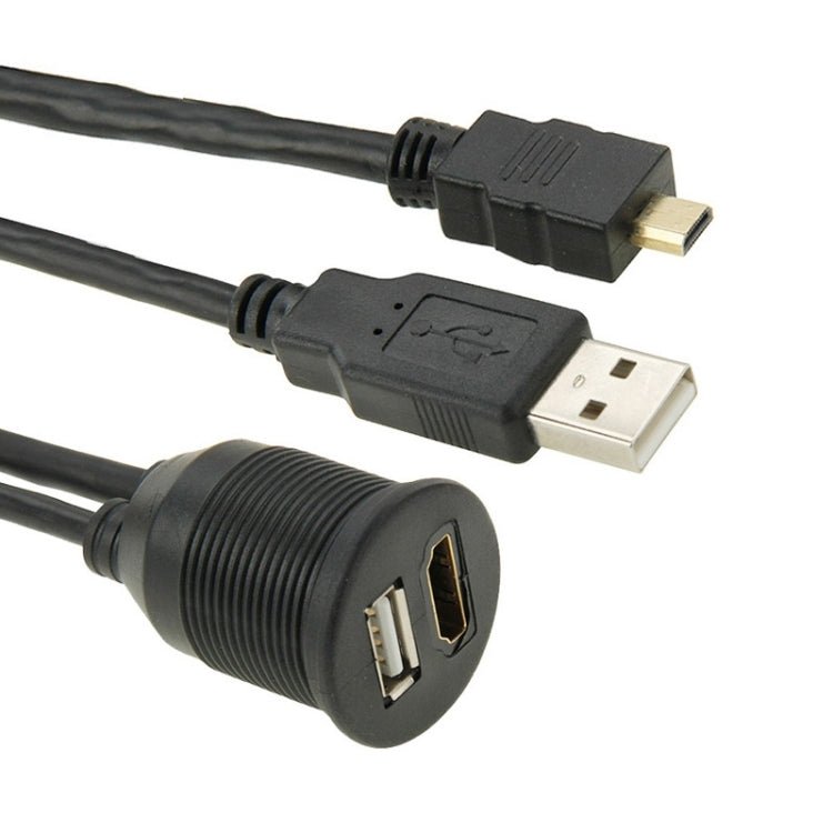 USB 2.0 & Micro HDMI (Type - D) Male to USB 2.0 & HDMI (Type - A) Female Adapter Cable with Car Flush Mount, Length: 2m, USB 2.0 & Micro HDMI Male to USB 2.0 & HDMI Female - ORIWHIZCar Replacement PartsDIY CablesIn Car