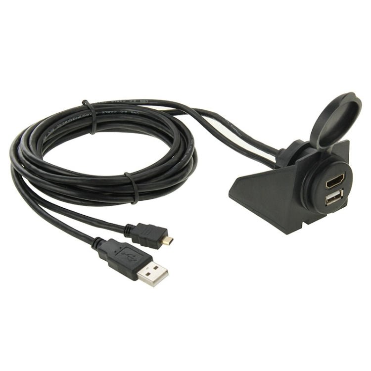 USB 2.0 & Micro HDMI (Type - D) Male to USB 2.0 & HDMI (Type - A) Female Adapter Cable with Car Flush Mount, Length: 2m, USB 2.0 & Micro HDMI Male to USB 2.0 & HDMI Female - ORIWHIZCar Replacement PartsDIY CablesIn Car