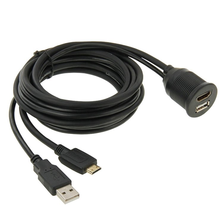 USB 2.0 & Mini HDMI (Type - C) Male to USB 2.0 & HDMI (Type - A) Female Adapter Cable with Car Flush Mount, Length: 2m, USB 2.0 & Mini HDMI Male to USB 2.0 & HDMI Female - ORIWHIZCar Replacement PartsDIY CablesIn Car
