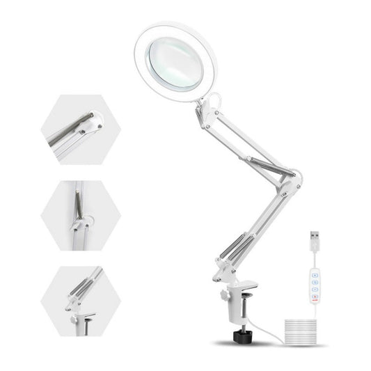 USB Desktop LED Ring Light Welding Auxiliary Magnifying Glass Lighting Desk Lamp, USB (White) - ORIWHIZ