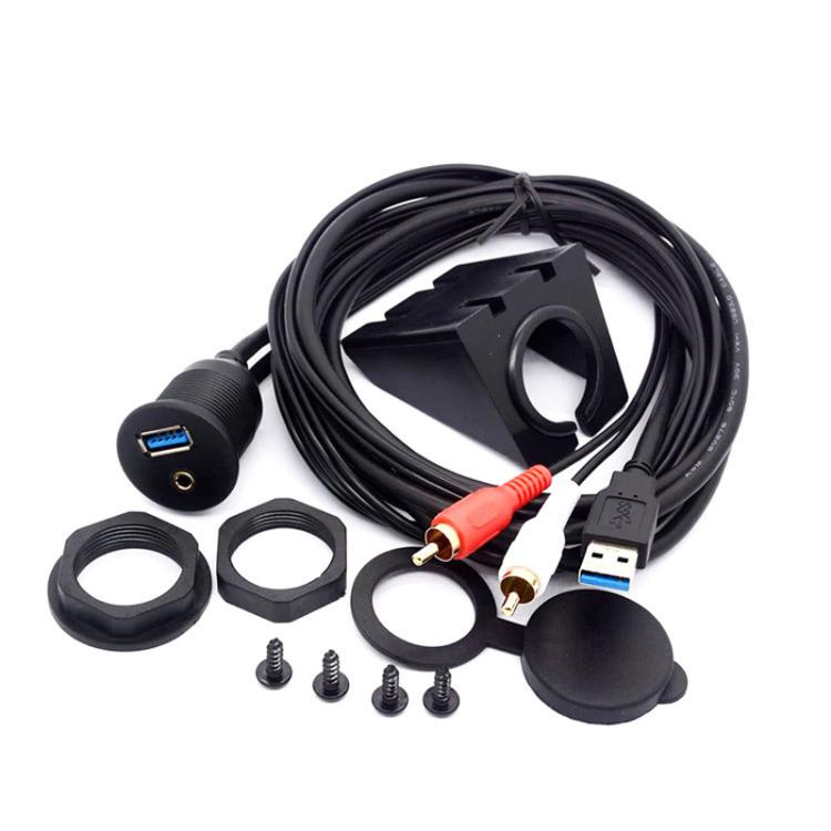 USB3.0+2RCA Car Waterproof Cable Motorcycle Panel Boat Instrumentation Wire, 2m - ORIWHIZCar Replacement PartsDIY CablesIn Car