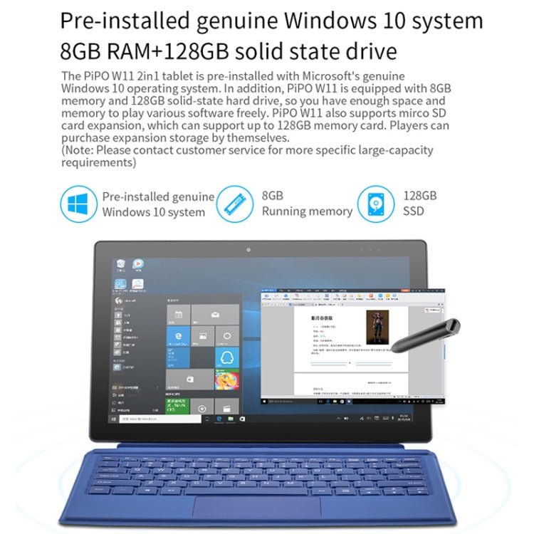 Windows 10 System, Intel Gemini Lake N4120 Quad Core Up to 2.6GHz, with Keyboard & Stylus Pen, Support Dual Band WiFi & Bluetooth & Micro SD Card, 8GB+128GB+128GB - ORIWHIZ