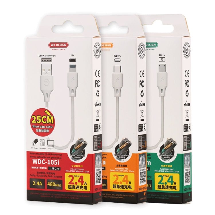 WK WDC - 105m 2.4A Micro USB Full Speed Pro Charging Data Cable, Length: 25cm, Micro - ORIWHIZ