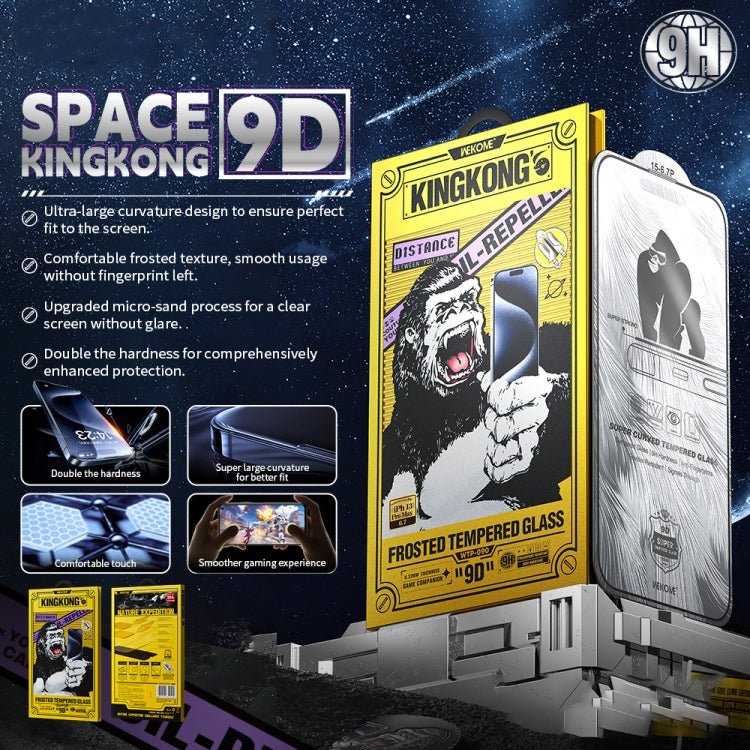 WK WTP - 090 Space King Kong 9D Curved Frosted Tempered Glass Film, For iPhone 16 Pro Max, For iPhone 16 Pro, For iPhone 16 Plus / 15 Plus, For iPhone 16 / 15 - ORIWHIZ