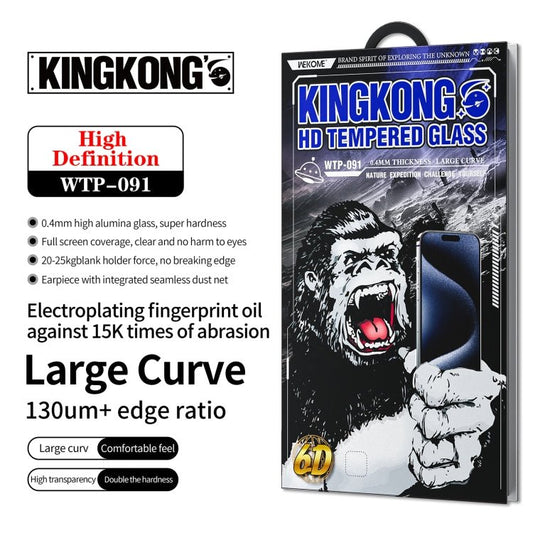 WK WTP - 091 King Kong 6D Curved HD Tempered Glass Film, For iPhone 16 Pro Max, For iPhone 16 Pro, For iPhone 16 Plus / 15 Plus, For iPhone 16 / 15 - ORIWHIZ